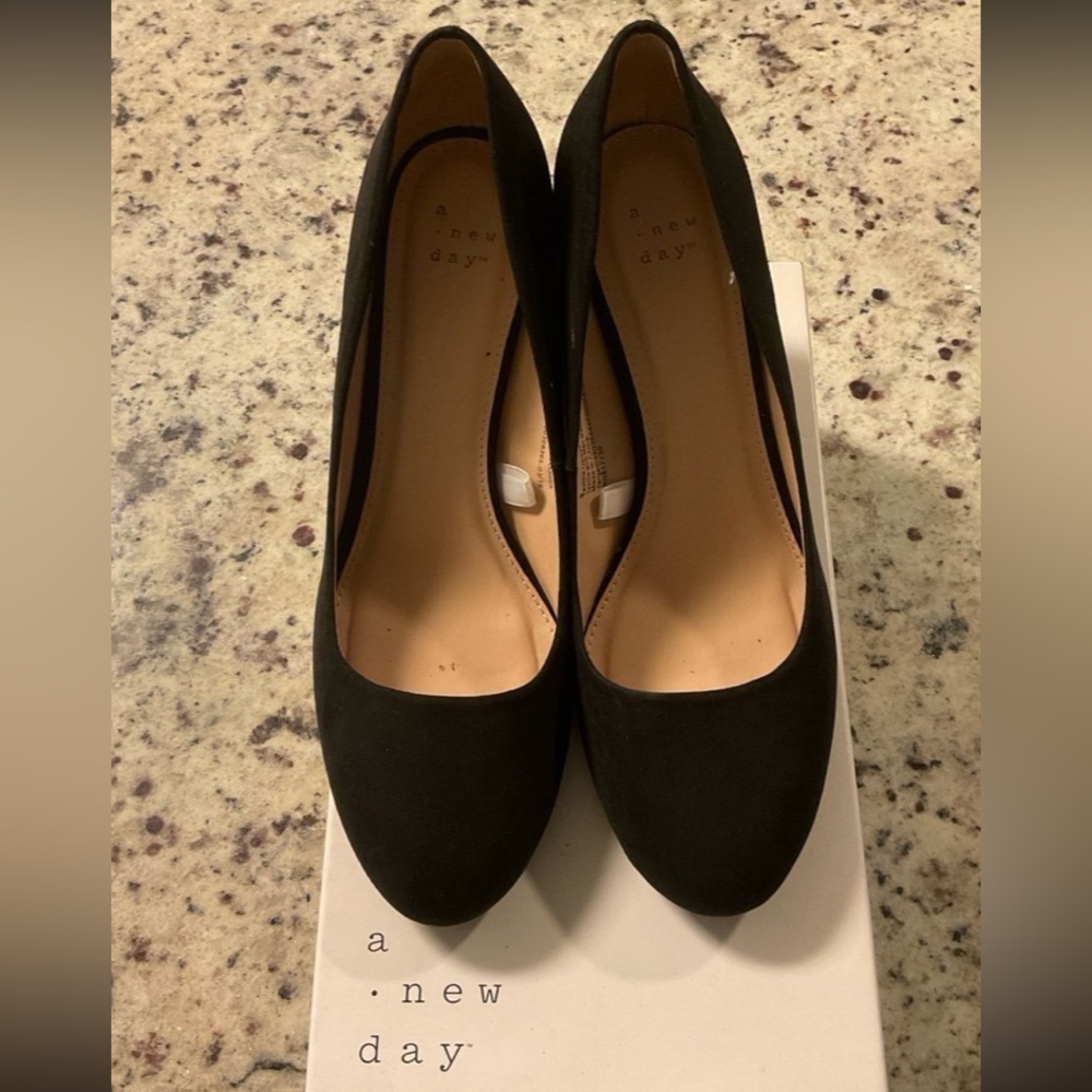 Black Faux Suede Wedges